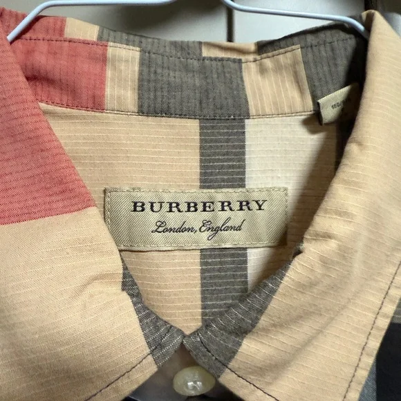 Burberry Red and Tan Casual Button Down Shirt